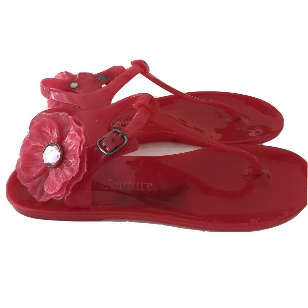 JUICY COUTURE Pink Fuchsia Jelly T-Strap Sandals 6
